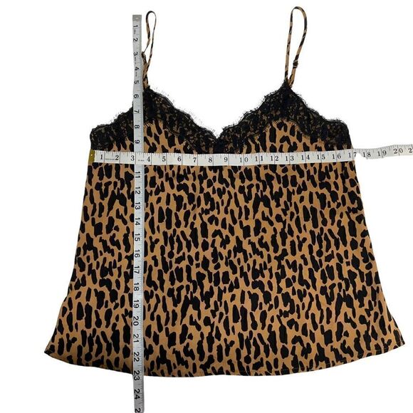 bp Camisole Top Leopard Print Brown Black Lace Fringe Spaghetti Straps XS - Picture 7 of 12